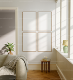 4 Vertical 5x7 Living Room Wall Frames Mockup With Sunlight