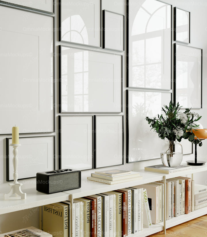 12 Wall Gallery 5x7 Frames Mockup With Reflection