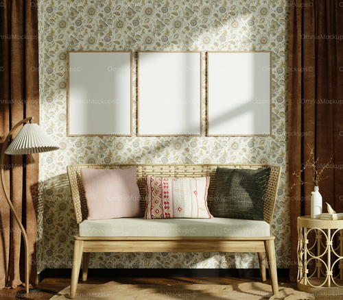 3 Vertical 3x4 Wall Frames Mockup With Sunlight