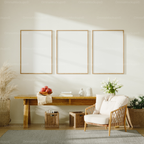 3 Vertical 5x7 Living Room Wall Frames Mockup With Sunlight