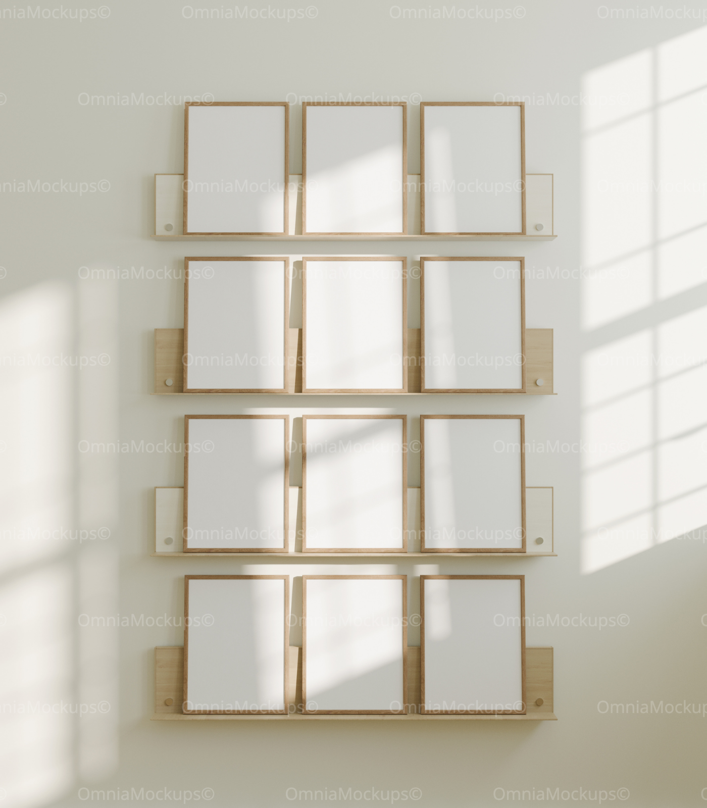 12 Vertical 3x4 Frames Mockup With Sunlight