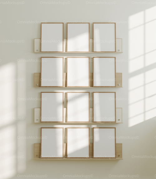 12 Vertical 3x4 Frames Mockup With Sunlight