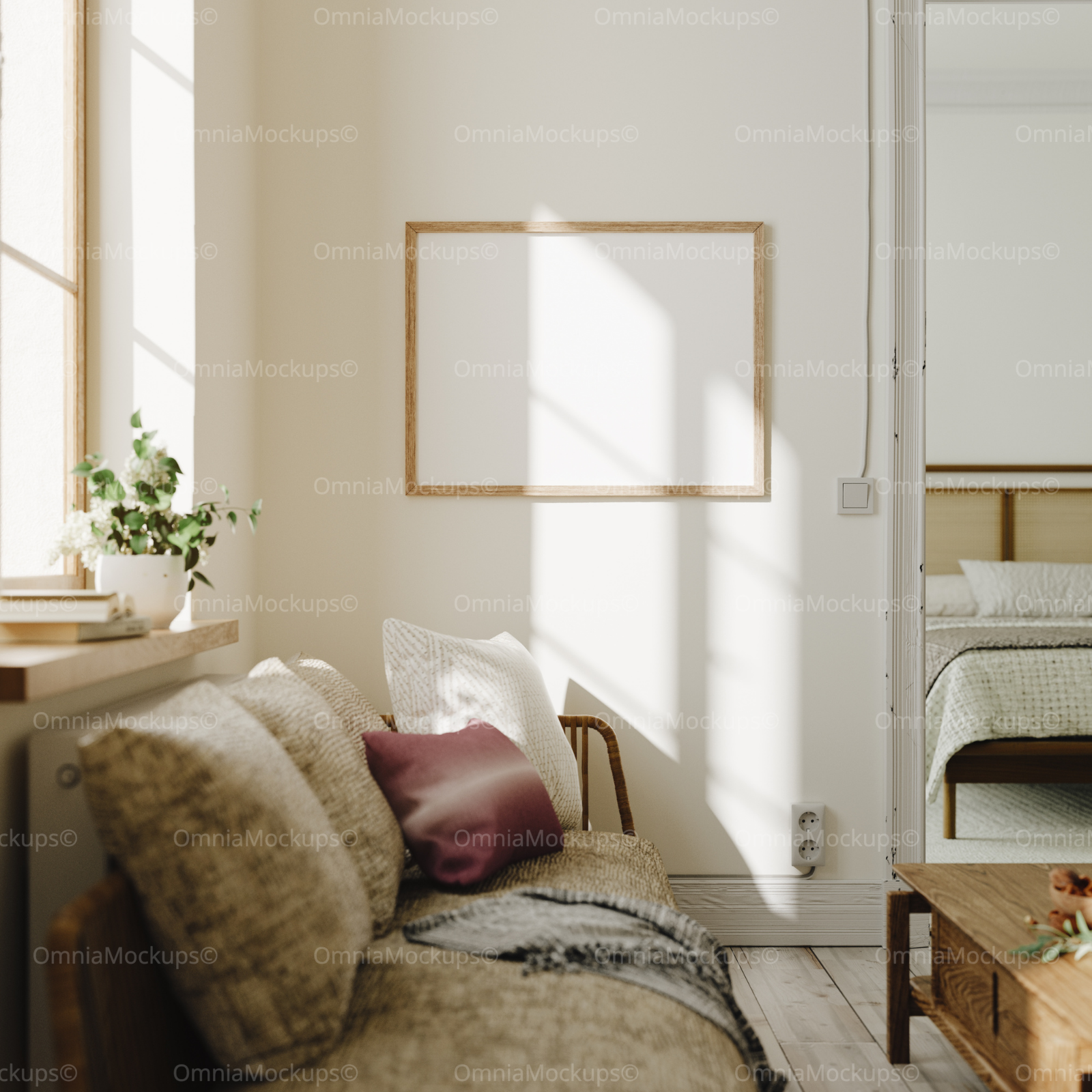 Horizontal 4x3 Wall Frame Mockup With Sunlight