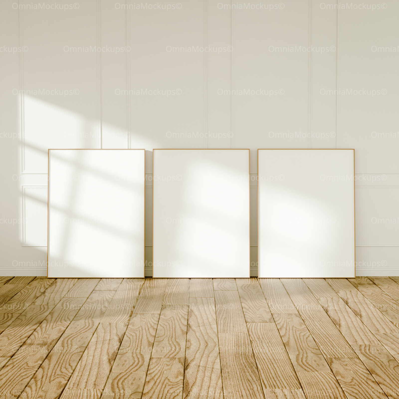 3 Vertical 3x4 Frames Mockup With Sunlight