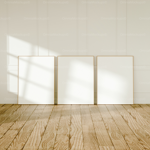 3 Vertical 3x4 Frames Mockup With Sunlight