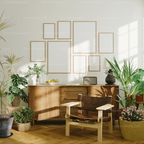 8 Vertical 5x7 Wall Frames Mockup With Sunlight