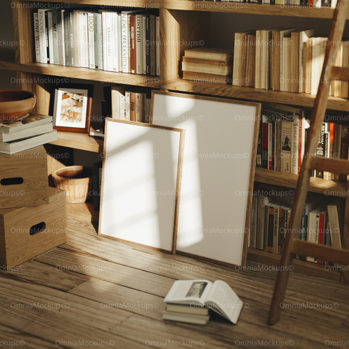 2 Vertical 3x4 Library Frames Mockup With Sunlight