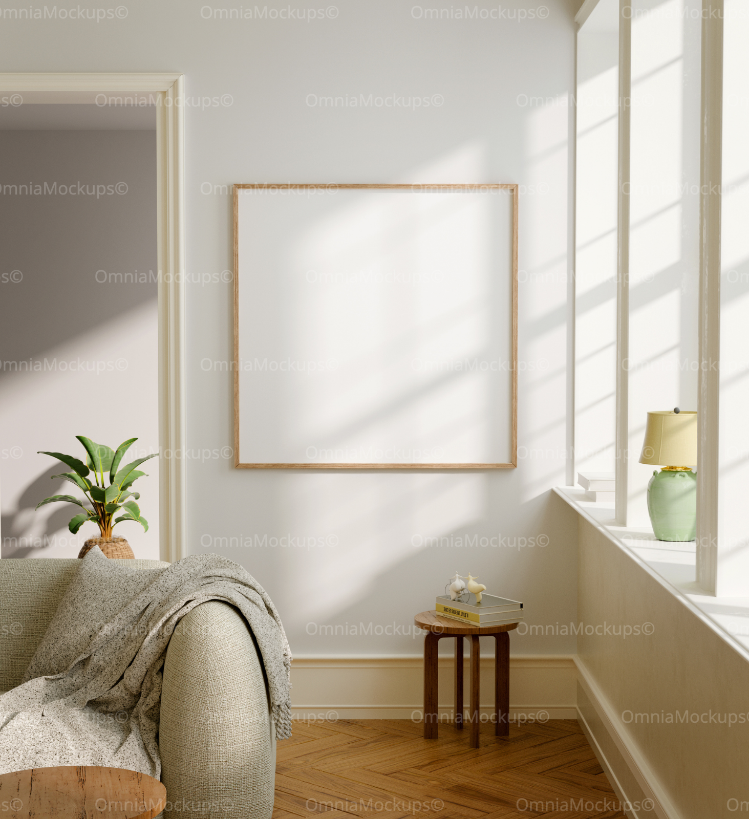 Square Living Room Frame Mockup With Sunlight