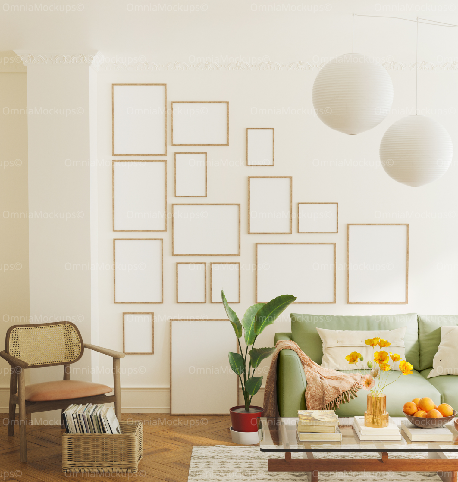 15 Living Room Wall Gallery Frames Mockup