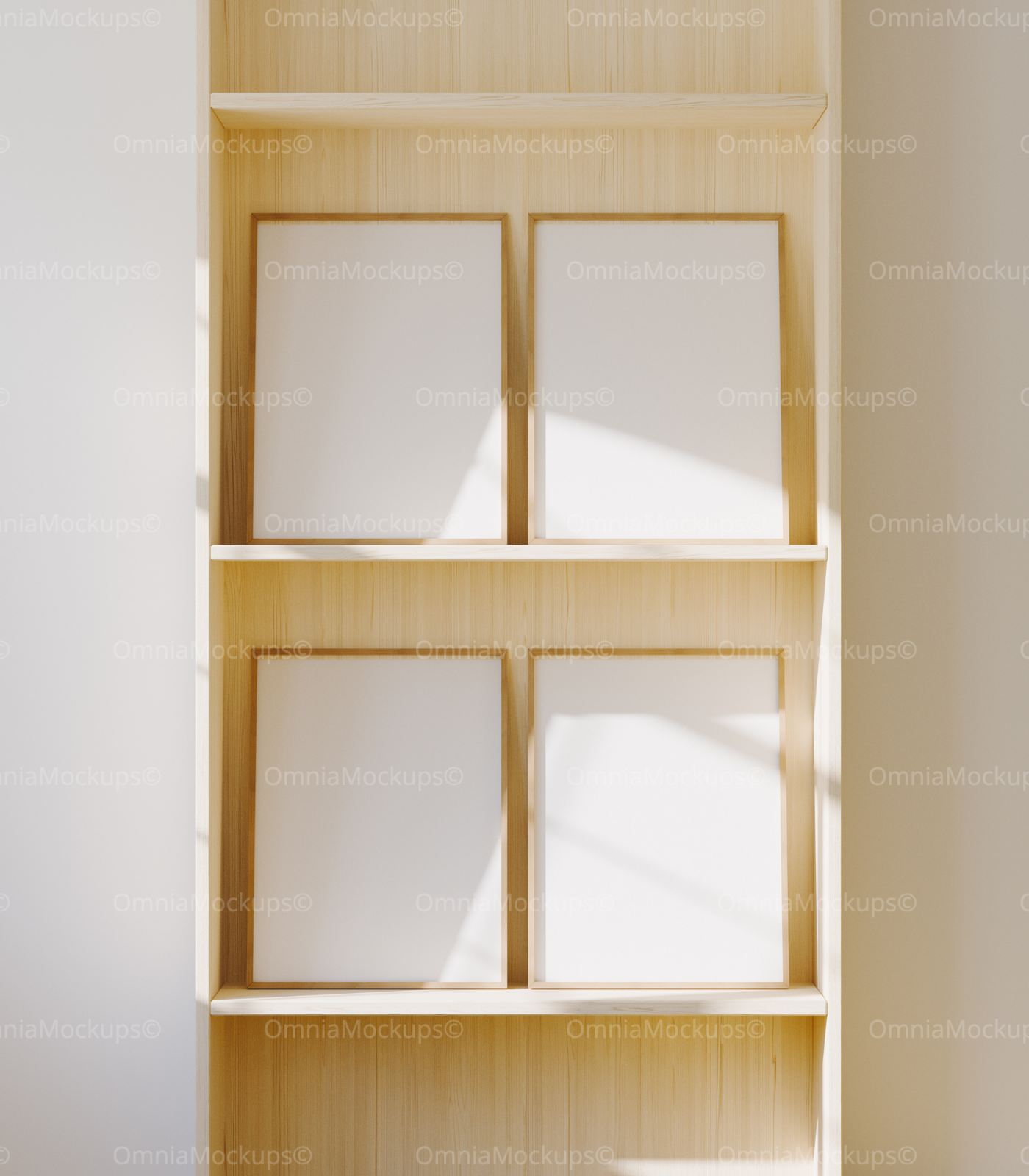 4 Vertical 3x4 Frames Mockup With Sunlight