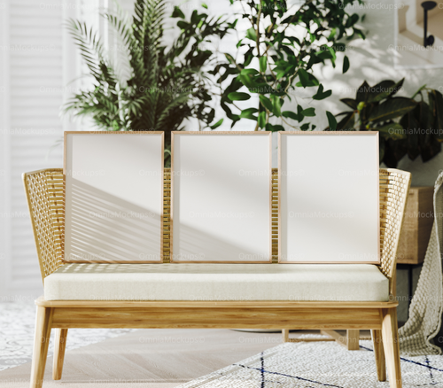 3 Vertical 3x4 Frames Mockup With Sunlight