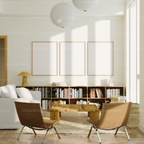 3 Vertical 3x4 Living Room Wall Frames Mockup With Sunlight