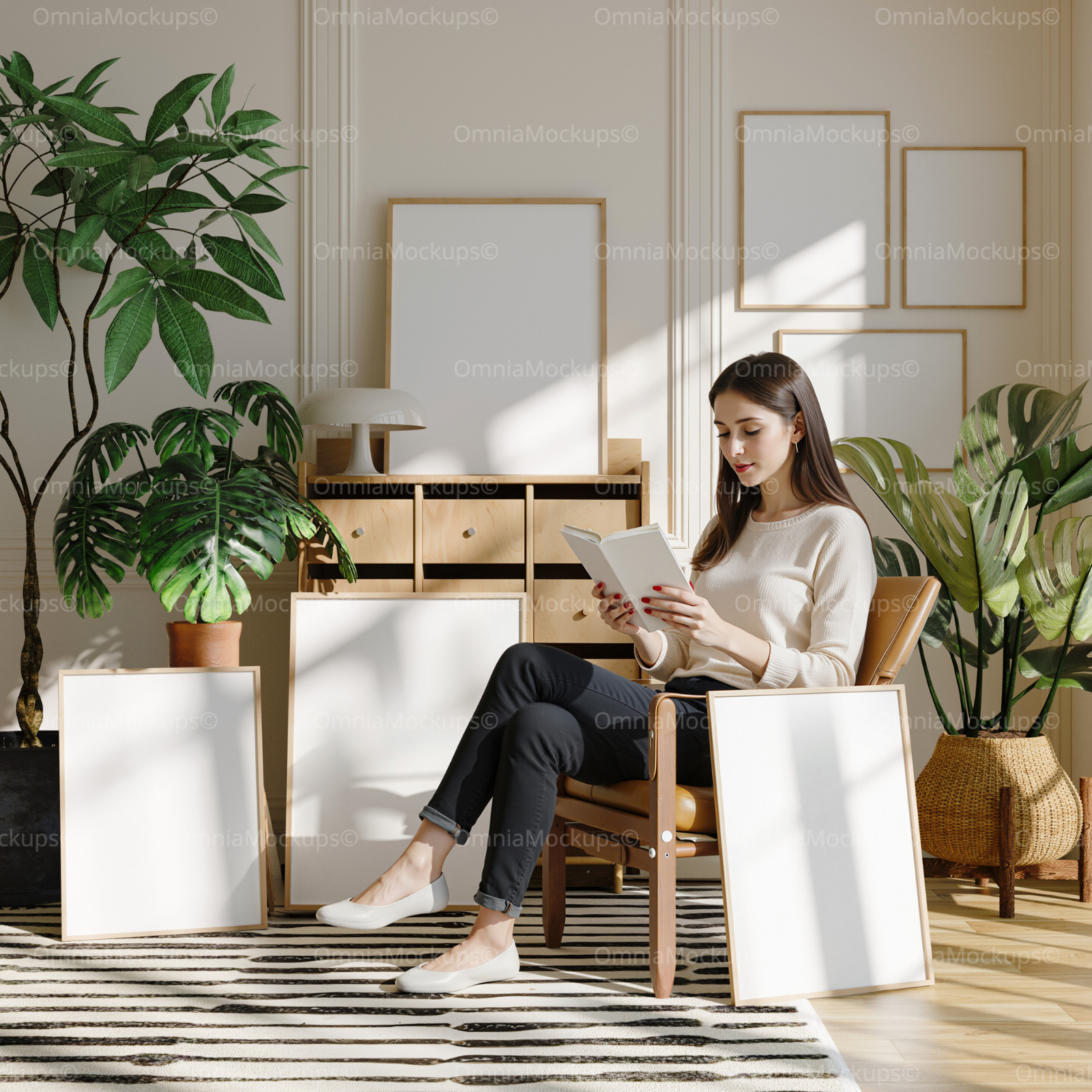 7 Frames 3x4 Mockup With Sunlight And With Person