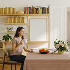 Vertical 3x4 Dining Table Frame Mockup With Person