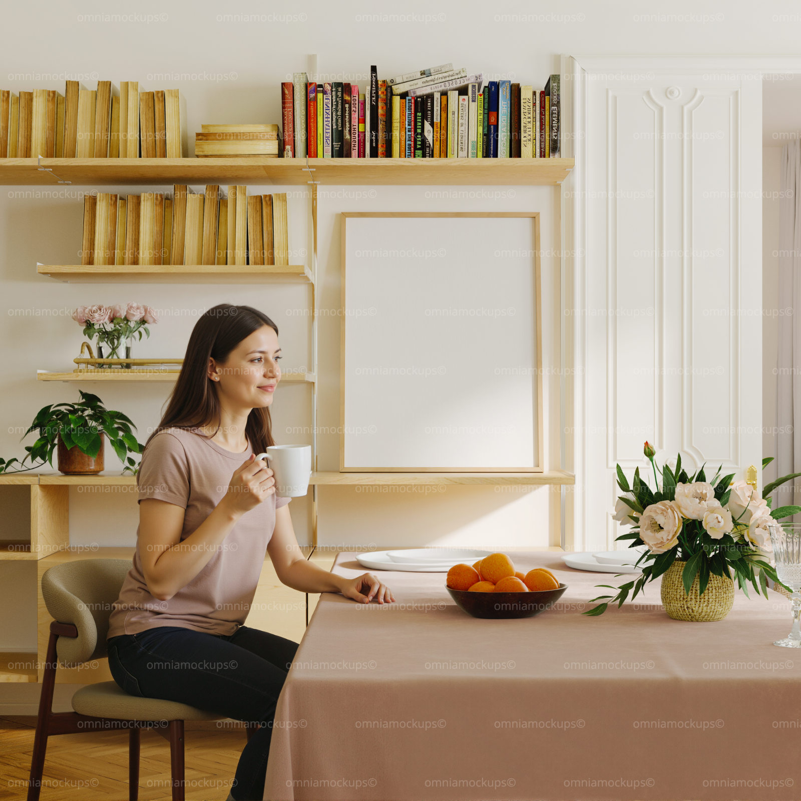 Vertical 3x4 Dining Table Frame Mockup With Person
