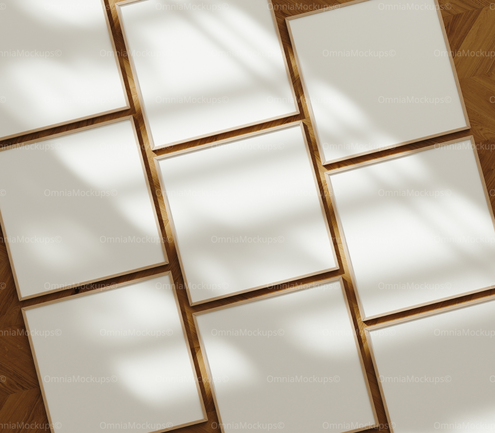 9 Square Frames Mockup With Sunlight