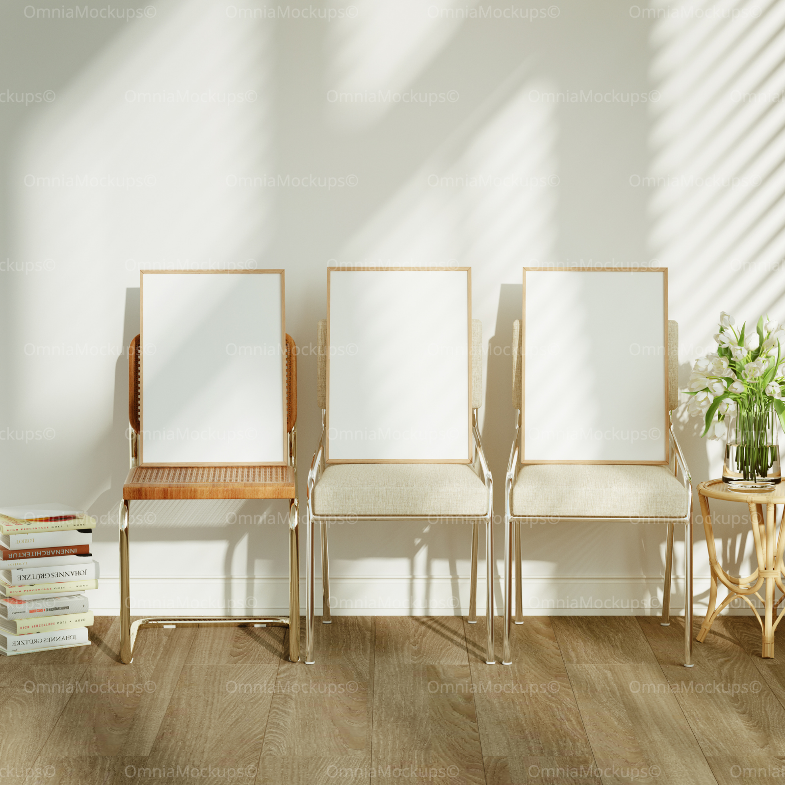 3 Vertical 5x7 Frames Mockup With Sunlight