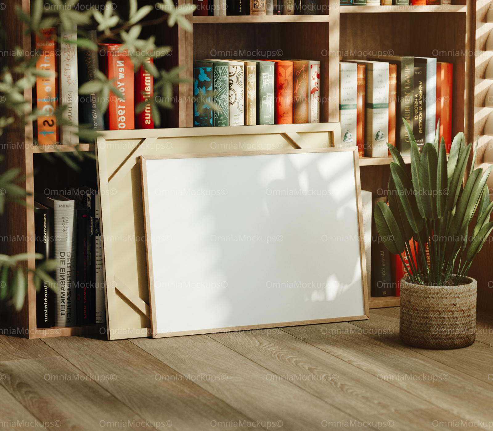 Horizontal 4x3 Library Frame Mockup With Sunlight