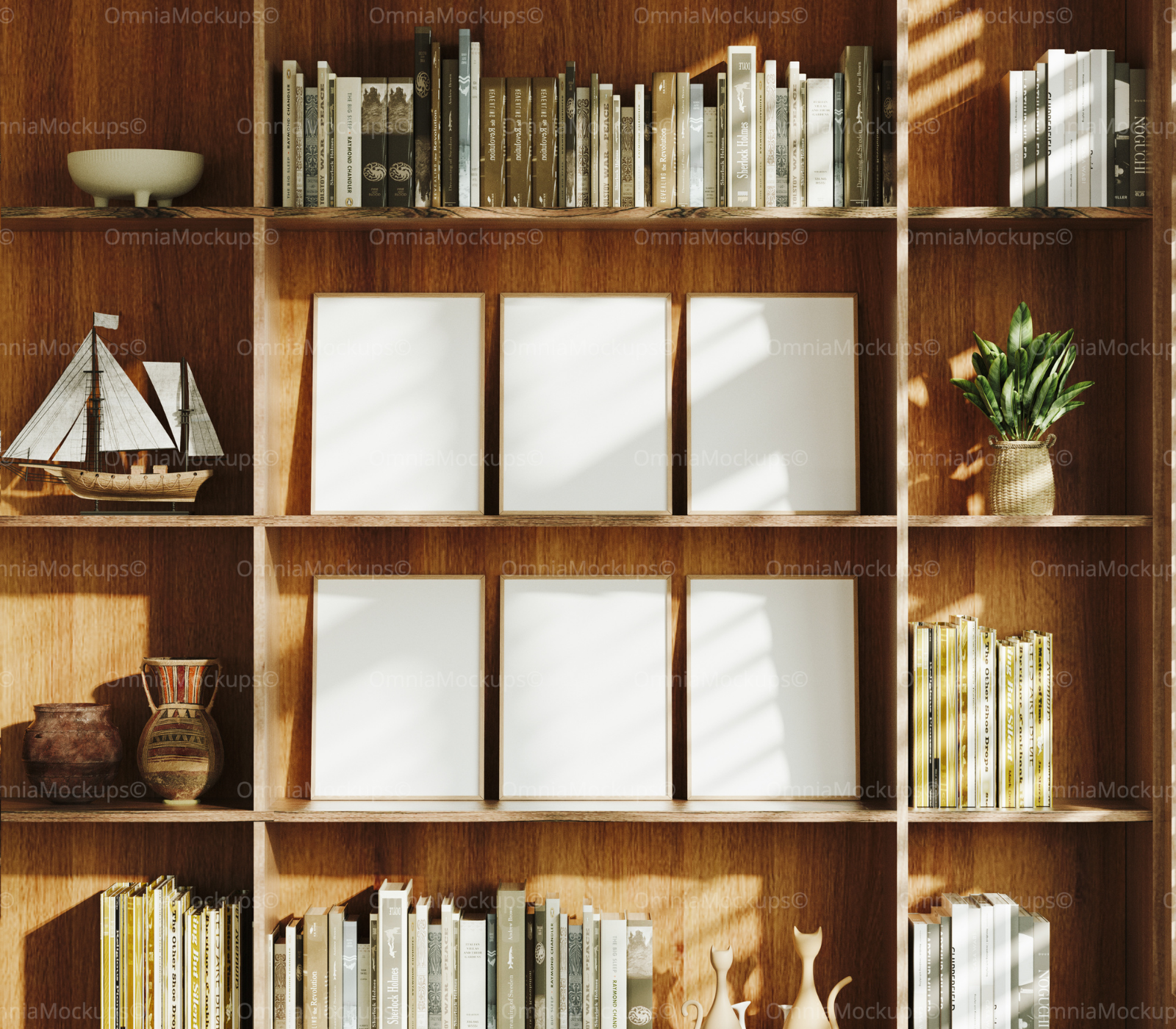 6 Vertical 3x4 Frames Mockup With Sunlight