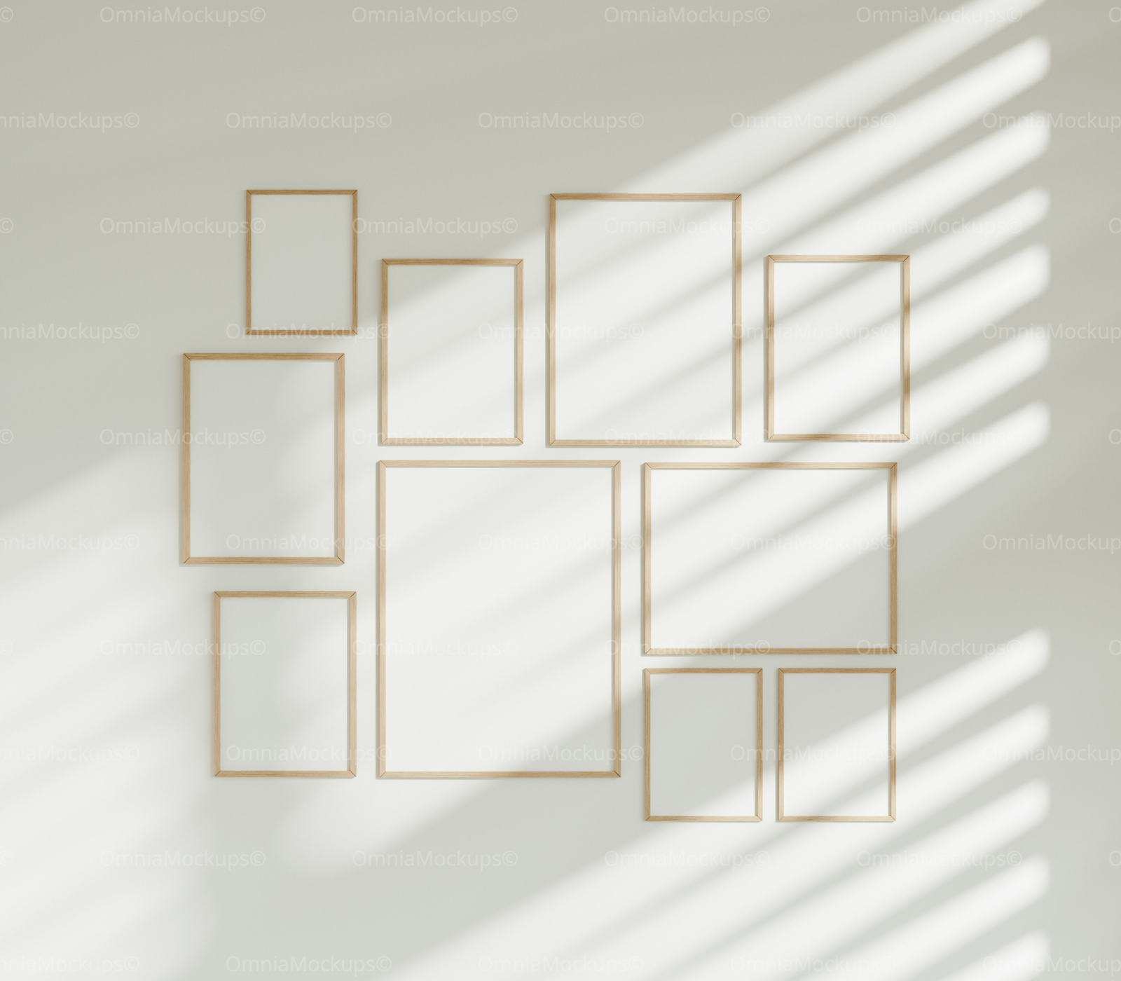 10 Wall Gallery 3x4 Frames Mockup With Sunlight