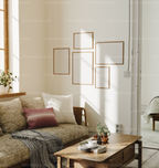 5 Living Room Wall Gallery 5x7 Frames Mockup With Sunlight