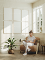 6 Vertical A Series Wall Frames Mockup With Sunlight And With Person