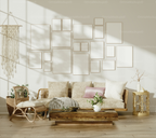 20 Living Room 3x4 Wall Gallery Frames Mockup With Sunlight