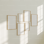 6 Vertical 5x7 Wall Gallery Frames Mockup With Sunlight