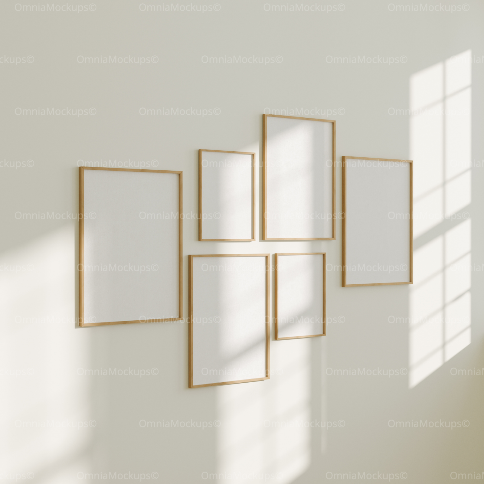 6 Vertical 5x7 Wall Gallery Frames Mockup With Sunlight