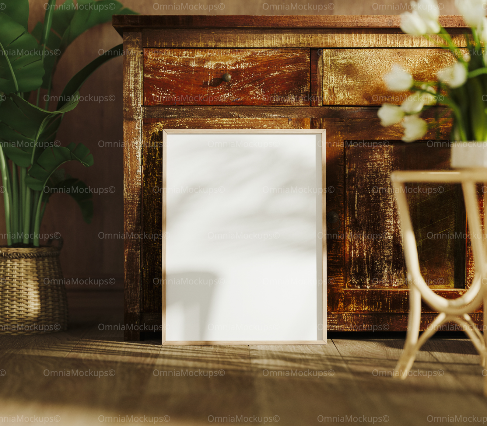 Vertical 3x4 Frame Mockup With Sunlight