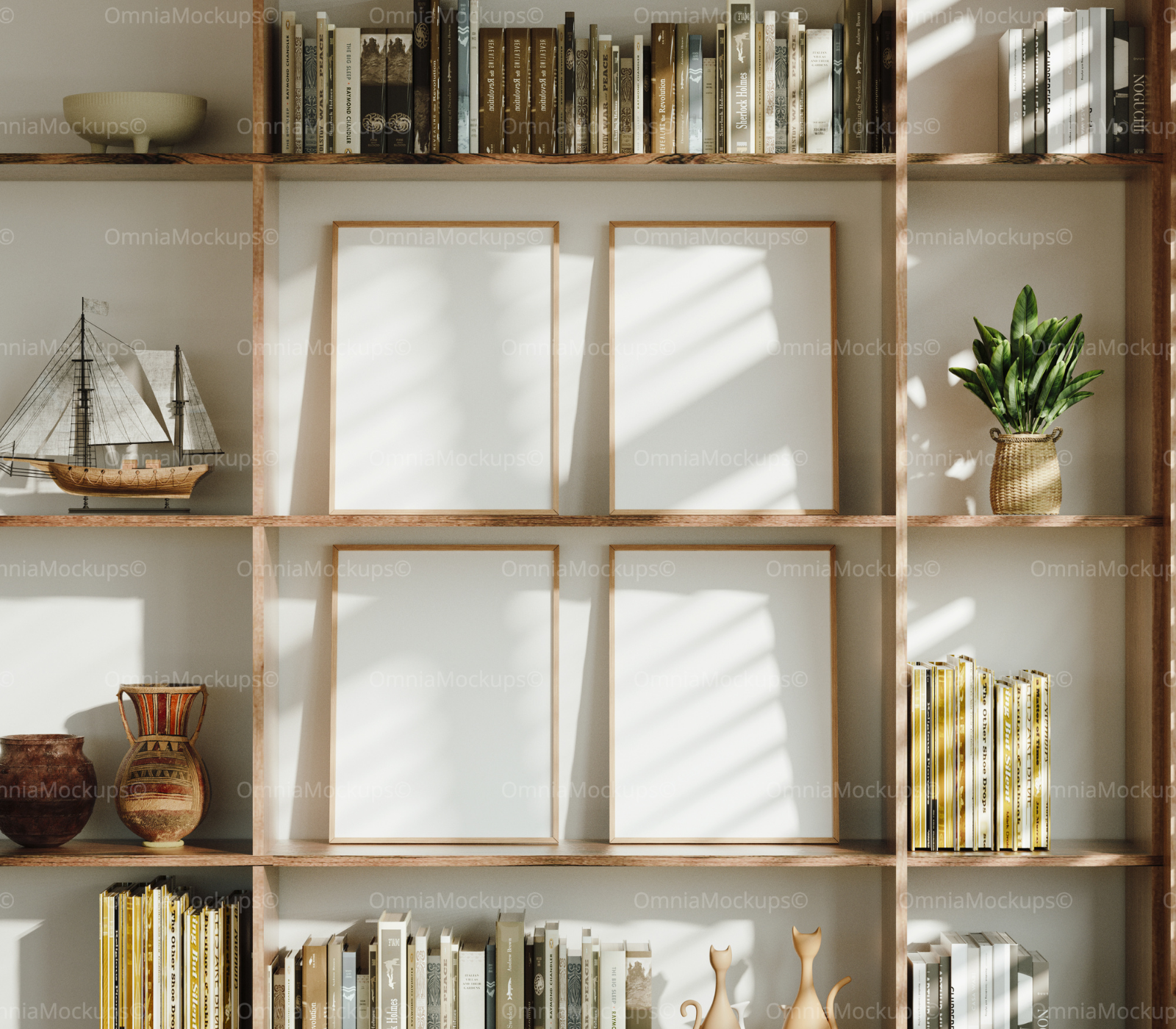4 Vertical 3x4 Frames Mockup With Sunlight