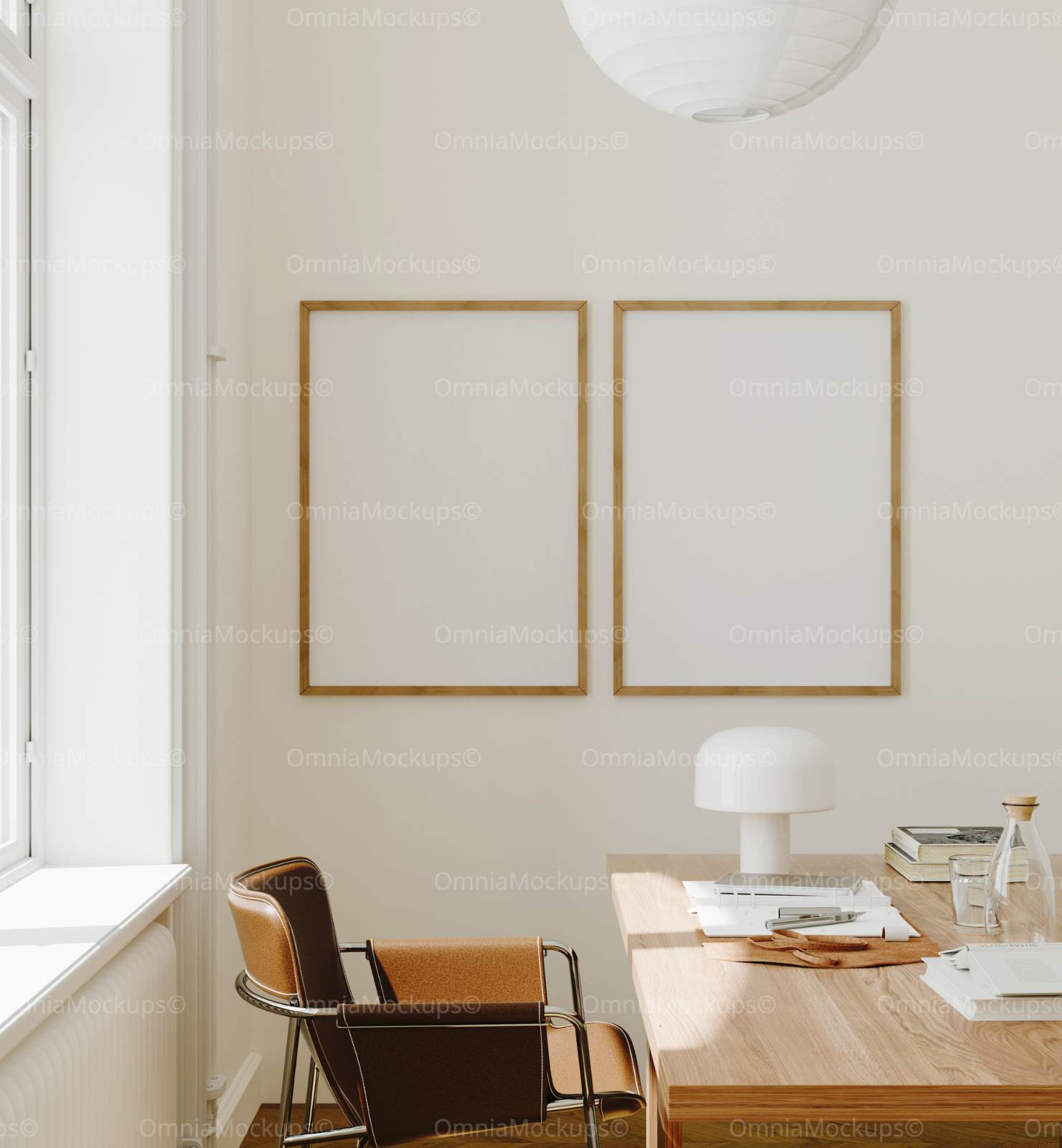 2 Vertical 5x7 Desk Room Wall Frames Mockup