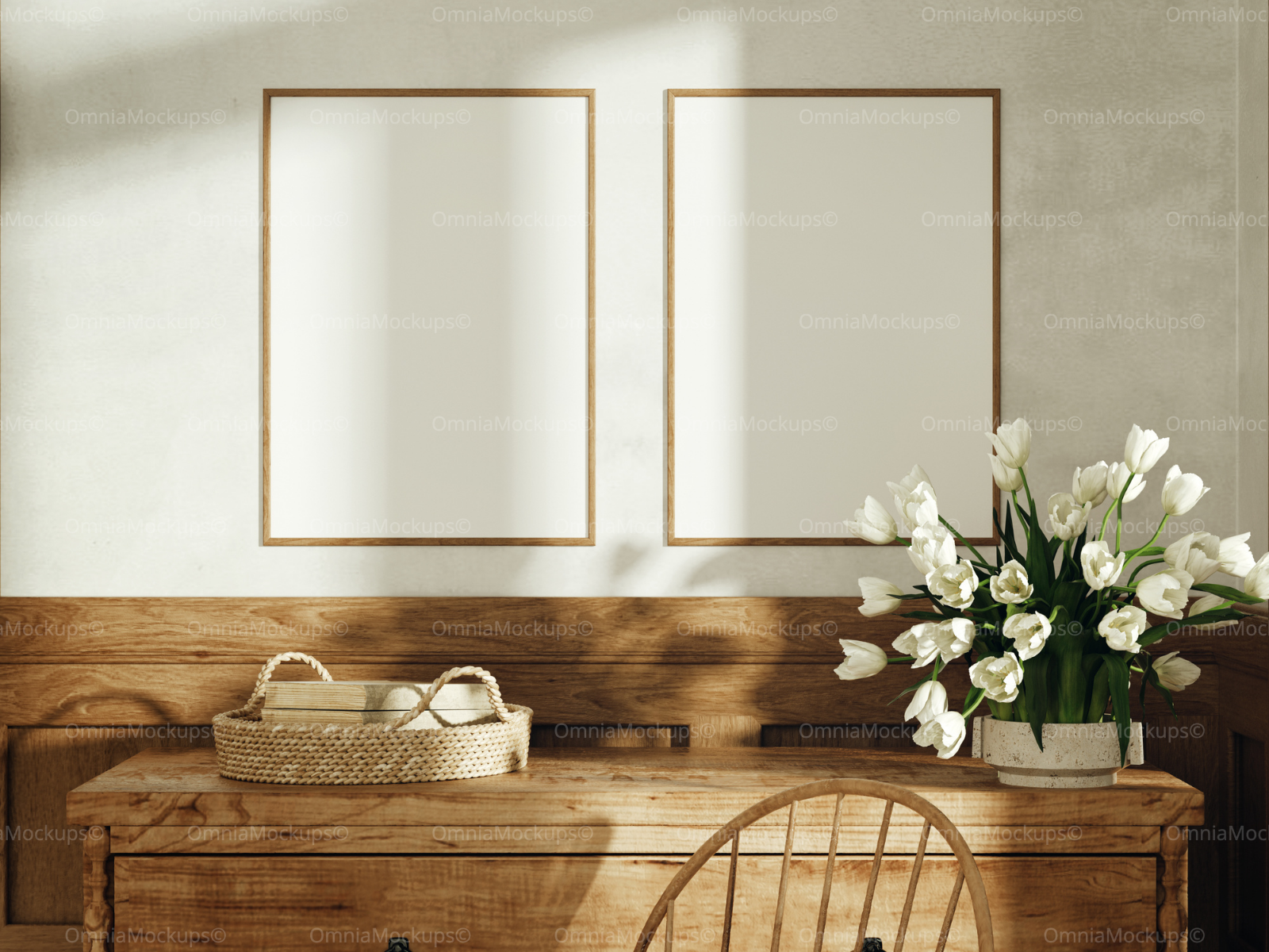 2 Vertical 5x7 Wall Frames Mockup With Sunlight