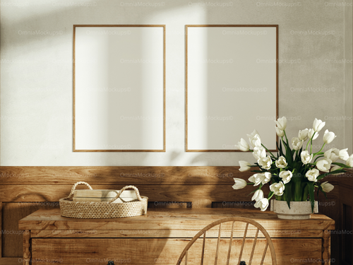 2 Vertical 5x7 Wall Frames Mockup With Sunlight