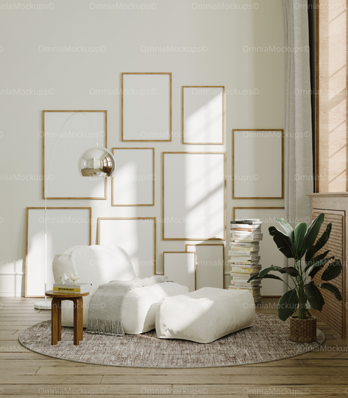 11 Vertical Living Room 5x7 Frames Mockup With Sunlight