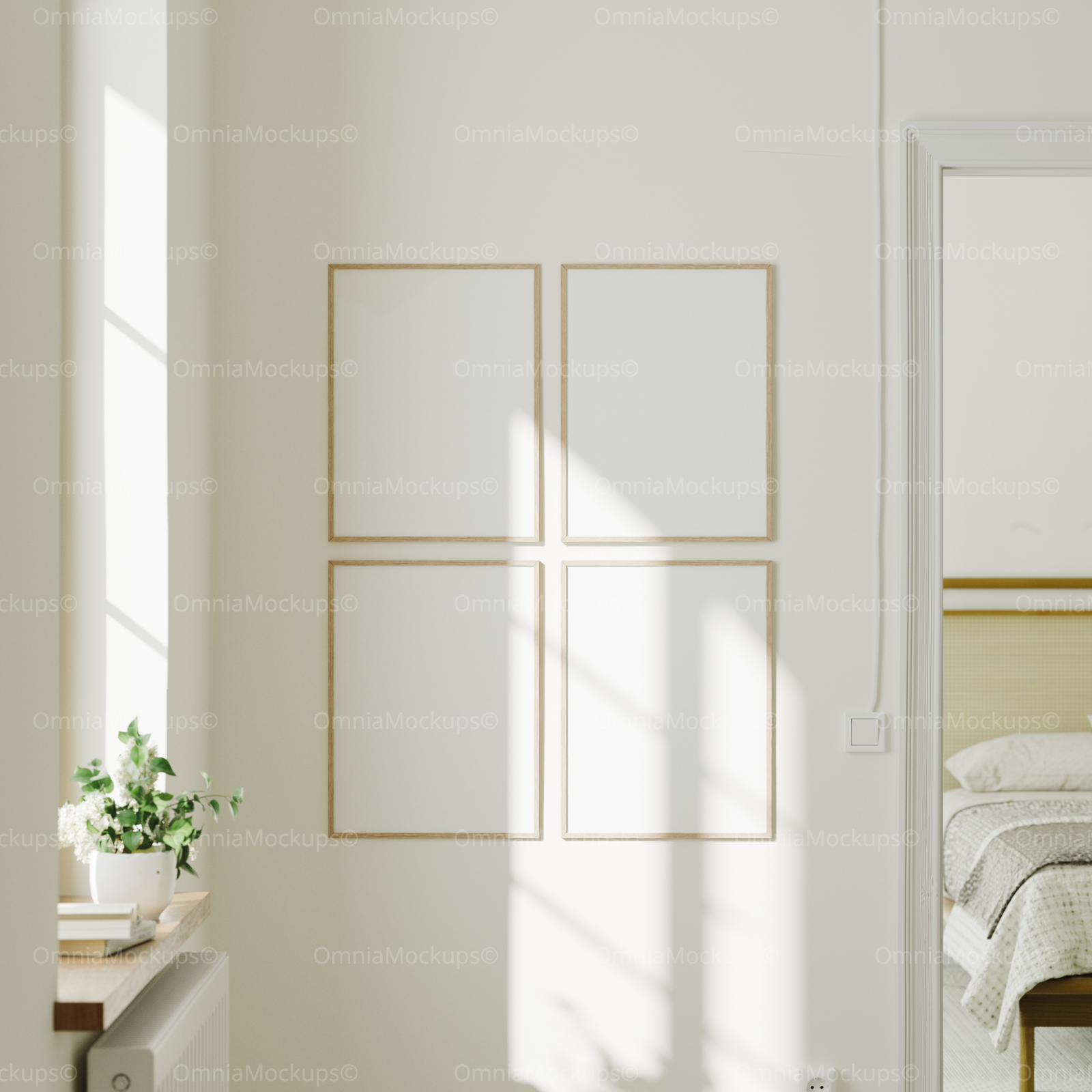 4 Vertical 3x4 Wall Frames Mockup With Sunlight