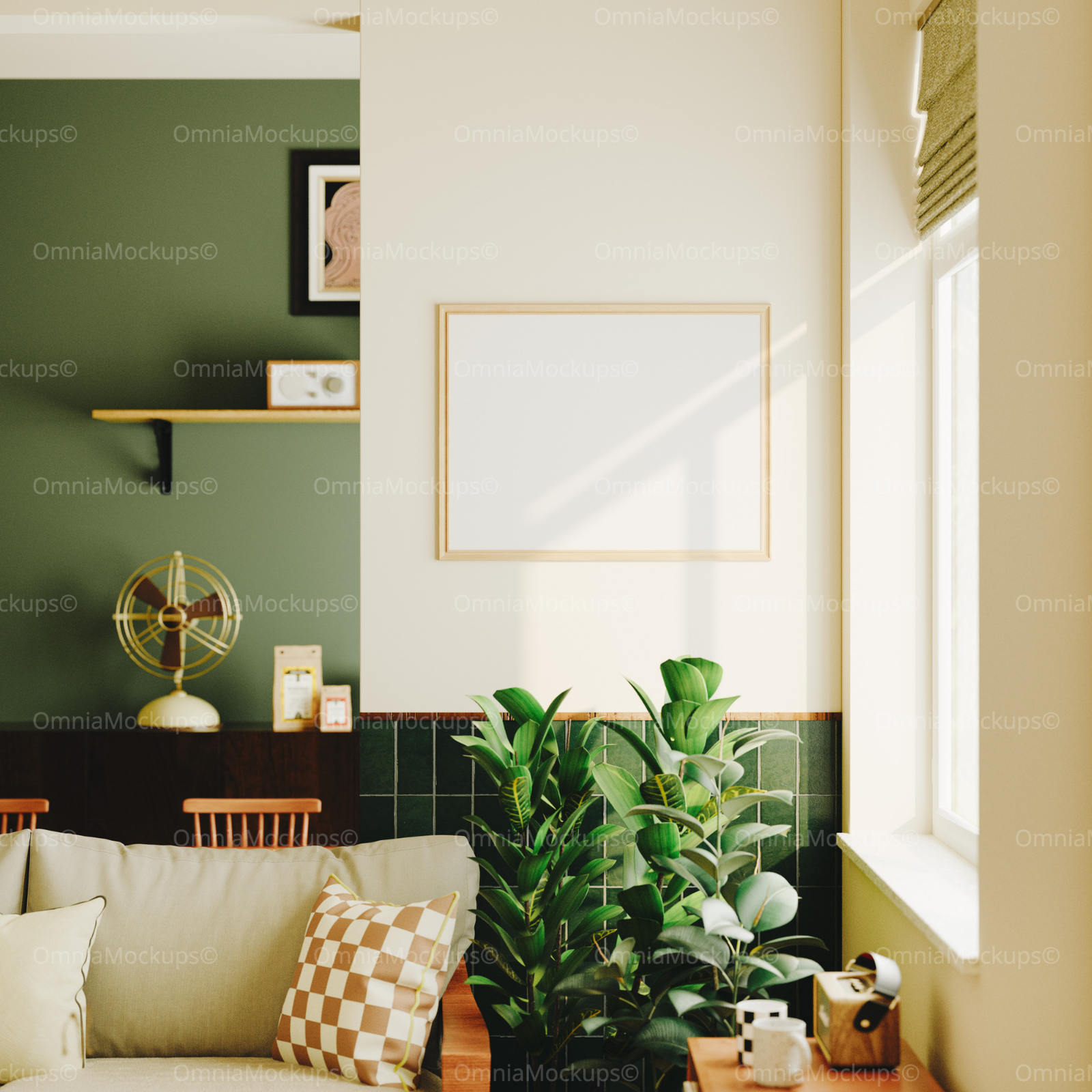 Horizontal 4x3 Living Room Wall Frame Mockup With Sunlight