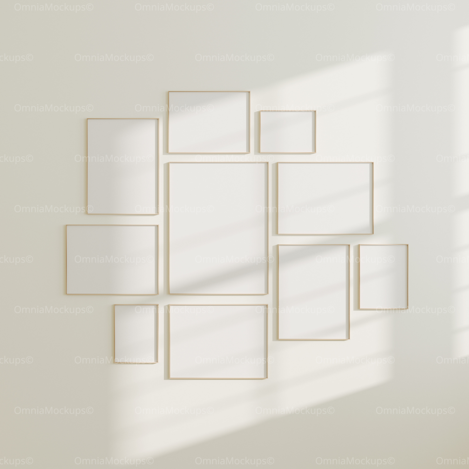 10 Wall Gallery 3x4 Frames Mockup With Sunlight