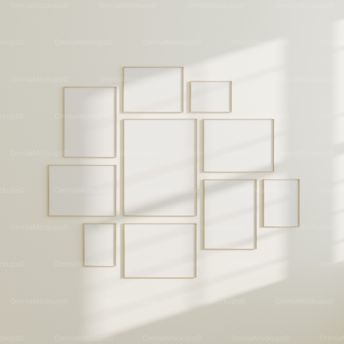 10 Wall Gallery 3x4 Frames Mockup With Sunlight