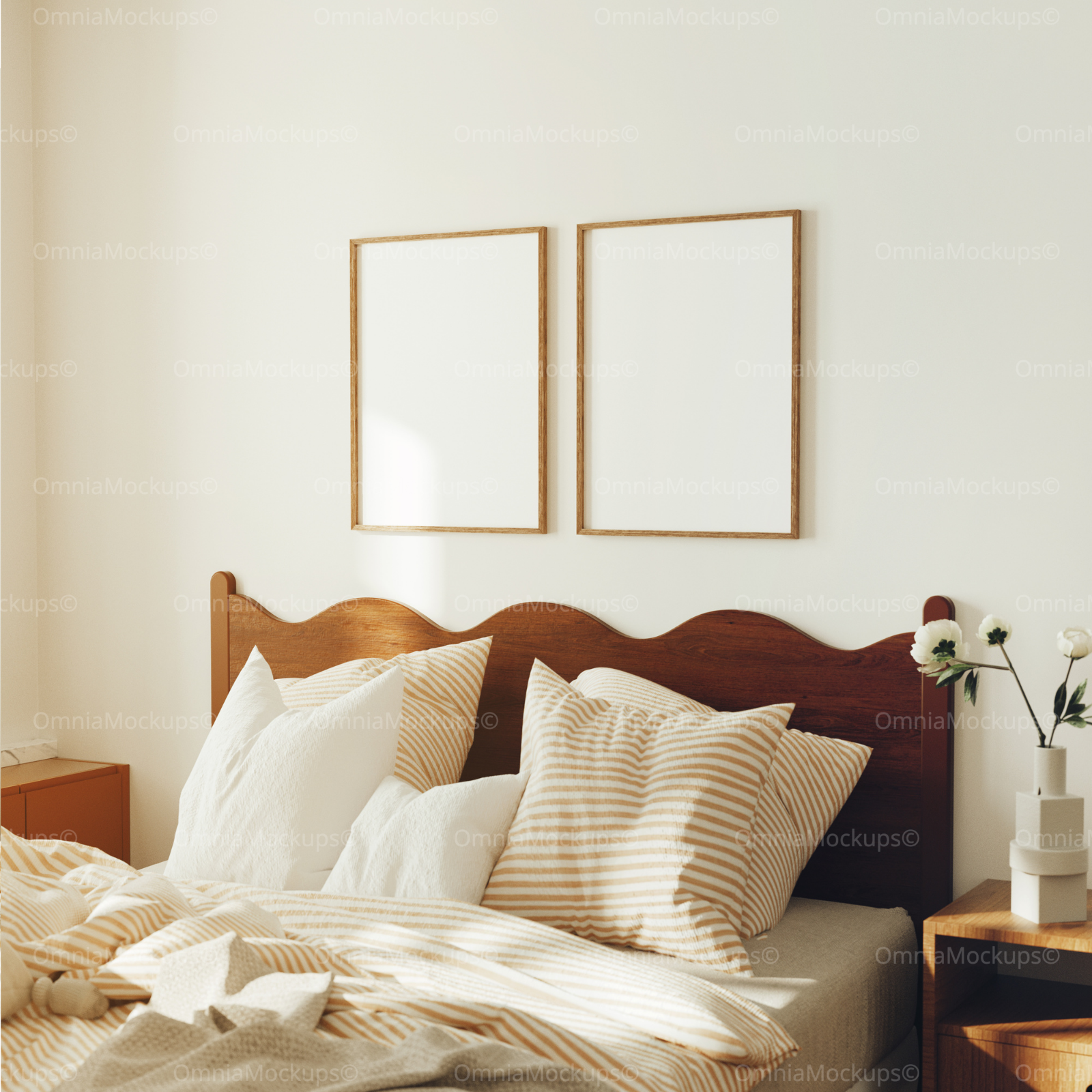 2 Vertical 3x4 Bedroom Wall Frames Mockup