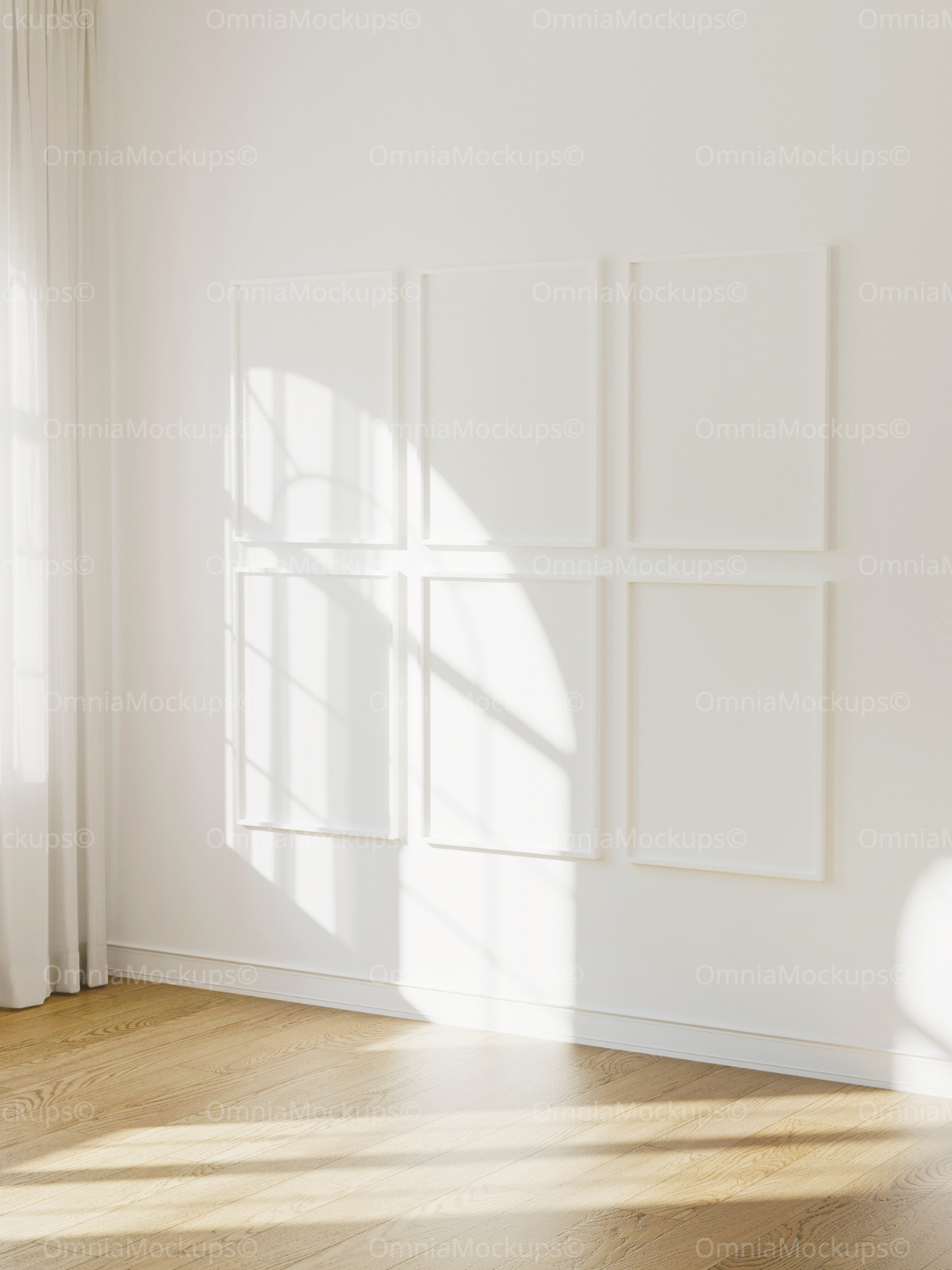 6 Vertical A Series Wall Frames Mockup With Sunlight