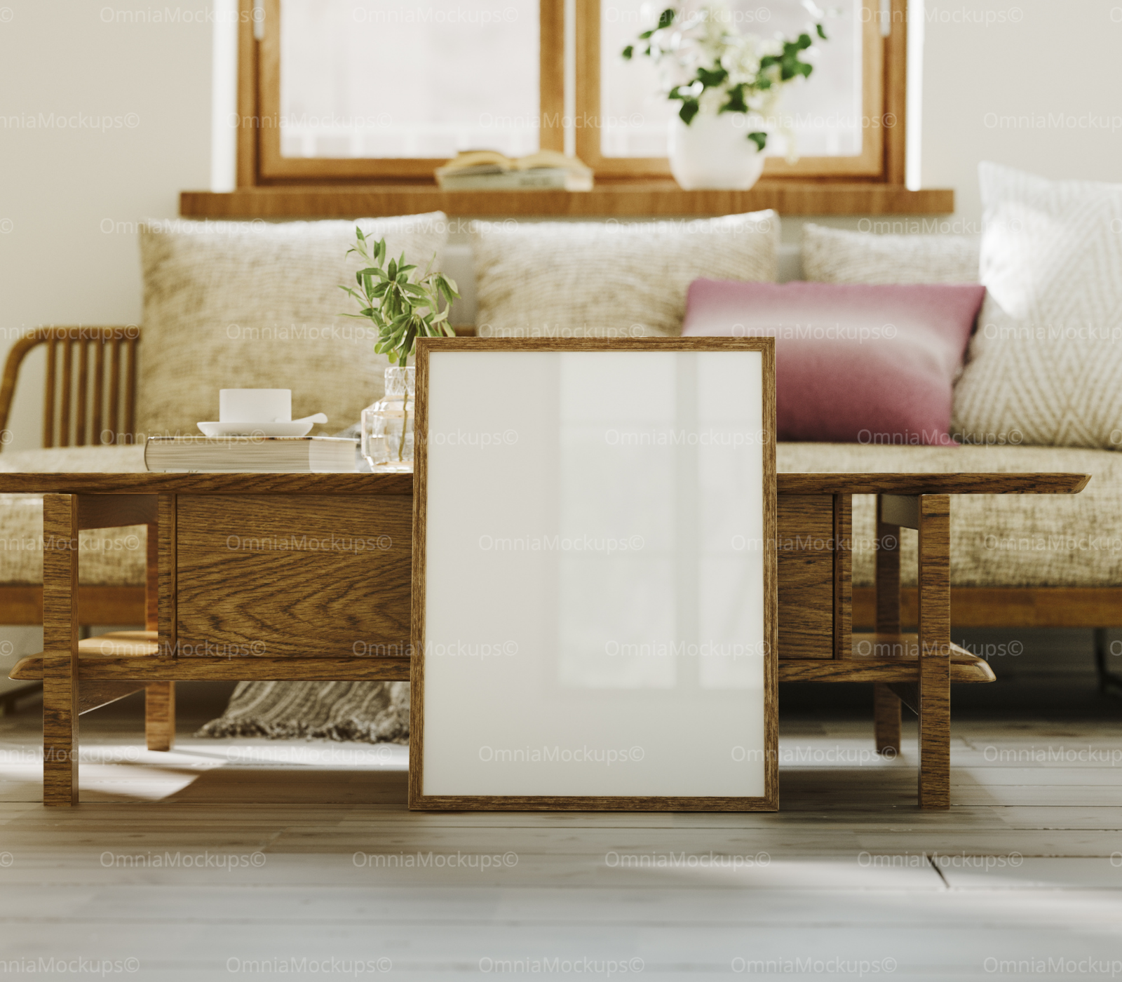 Vertical 3x4 Living Room Frame Mockup With Reflection