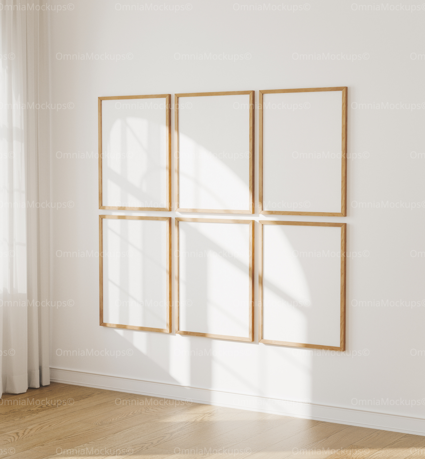 6 Vertical 3x4 Wall Frames Mockup With Sunlight