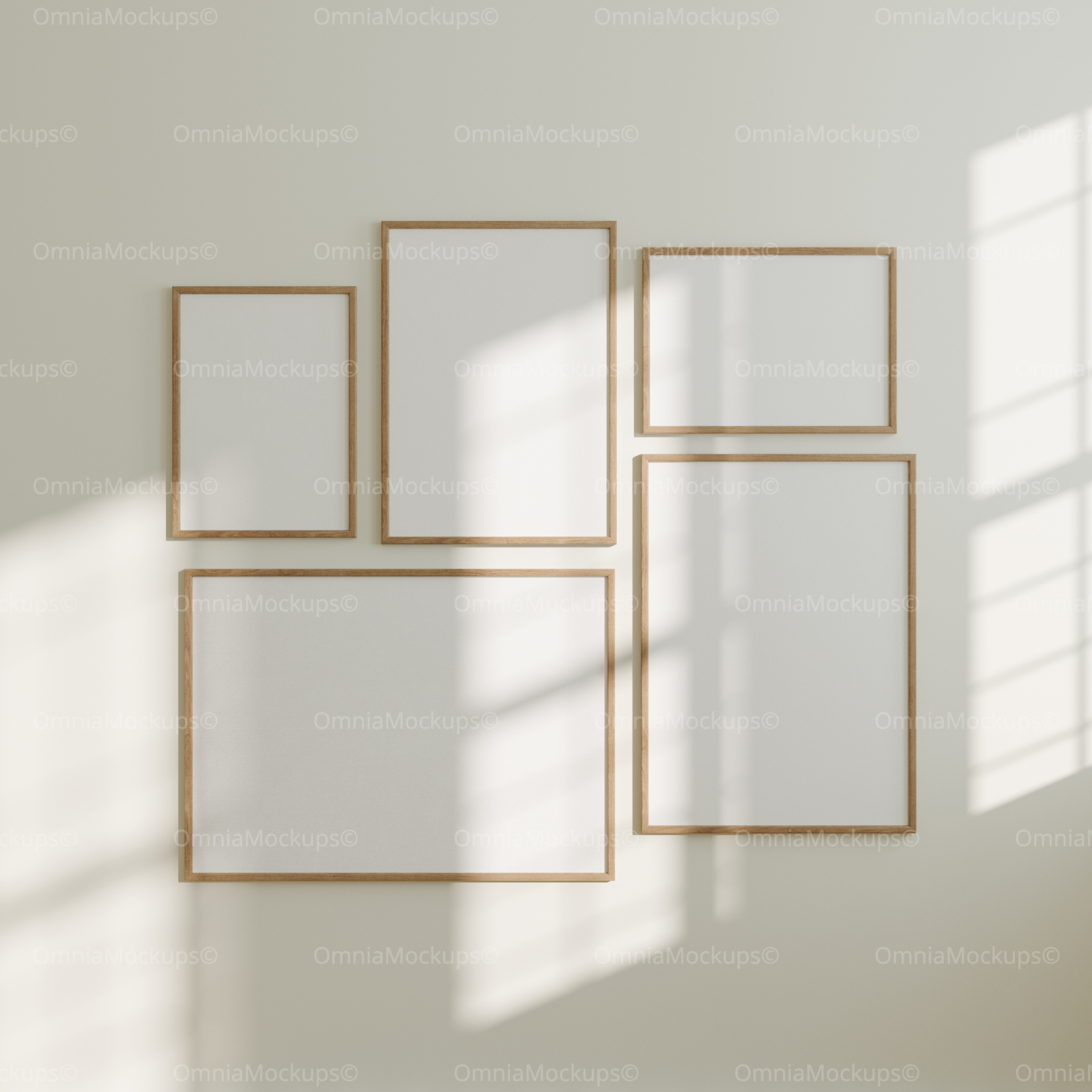 5 Wall 5x7 Frames Mockup With Sunlight