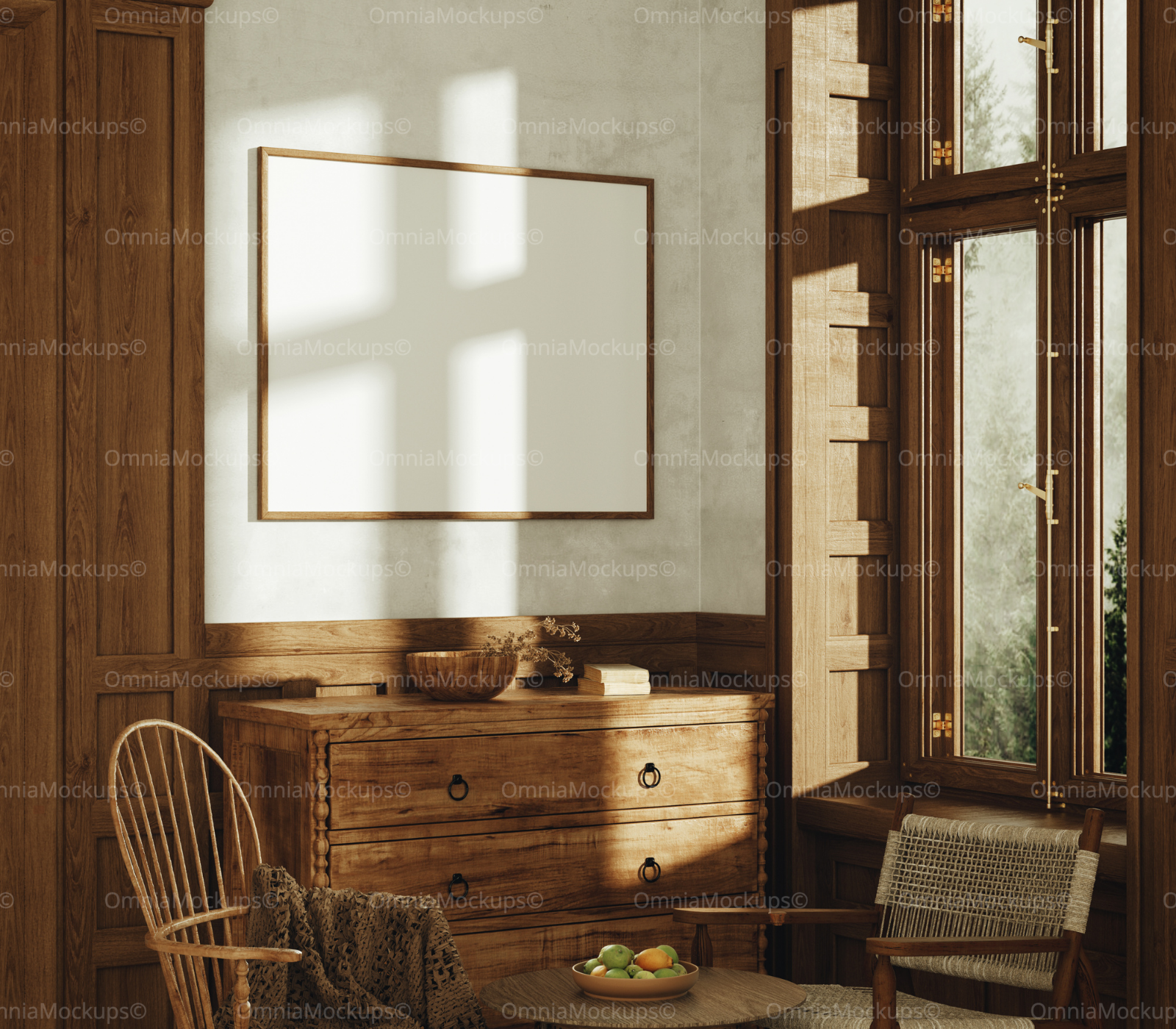 Horizontal 4x3 Wall Frame Mockup With Sunlight