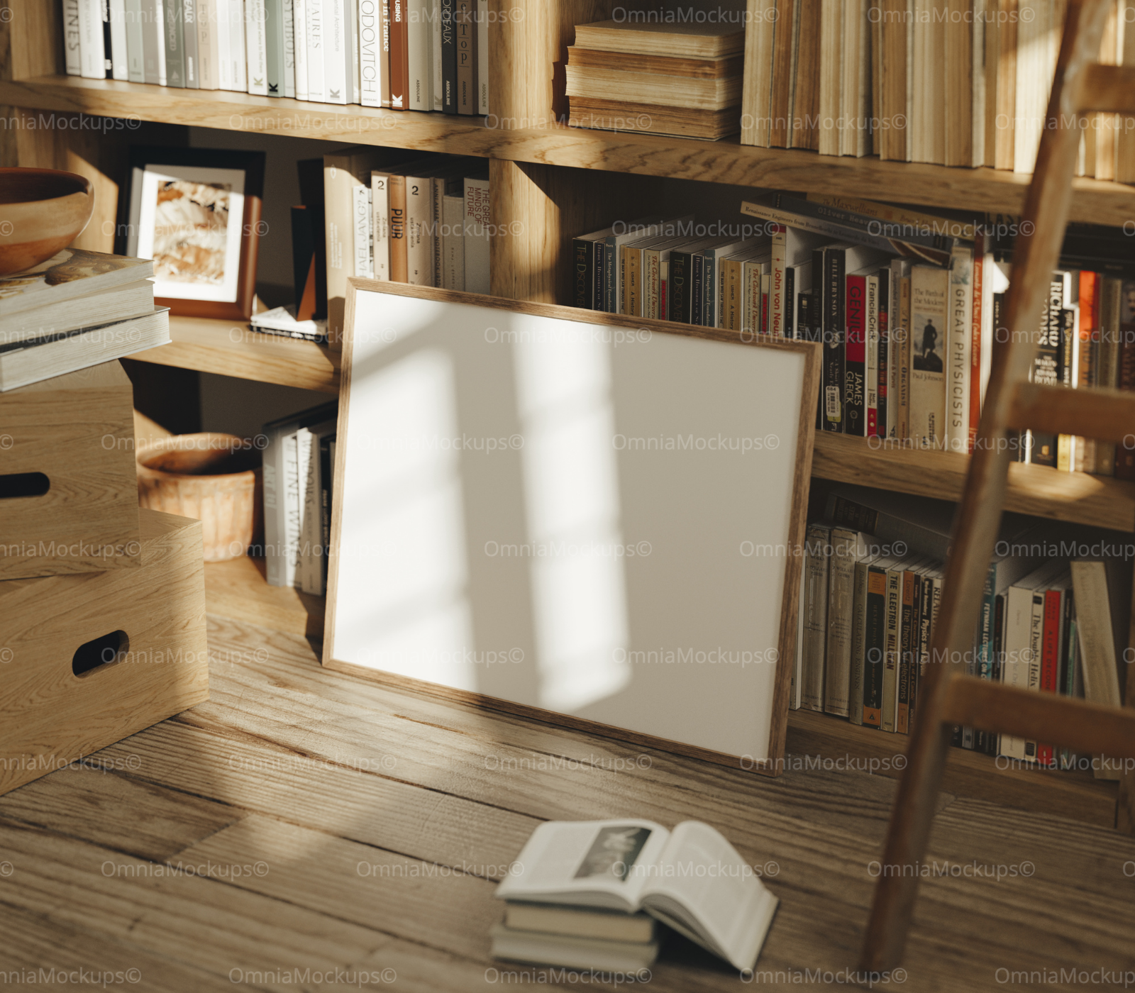 Horizontal 4x3 Library Frame Mockup With Sunlight