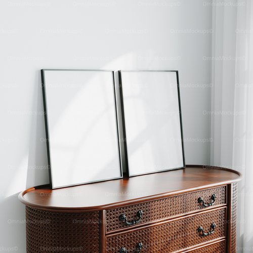 2 Vertical 3x4 Frames Mockup With Reflection