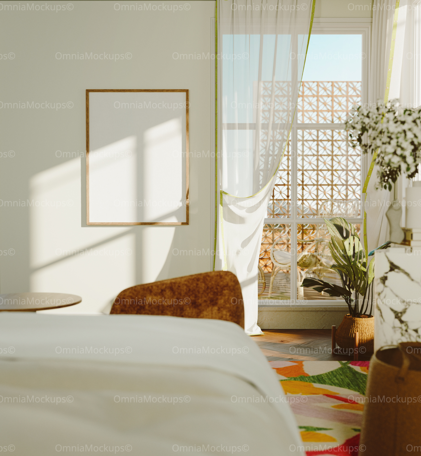 Vertical 3x4 Wall Frame With Sunlight Mockup