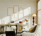6 Vertical 5x7 Living Room Wall Gallery Frames Mockup With Sunlight