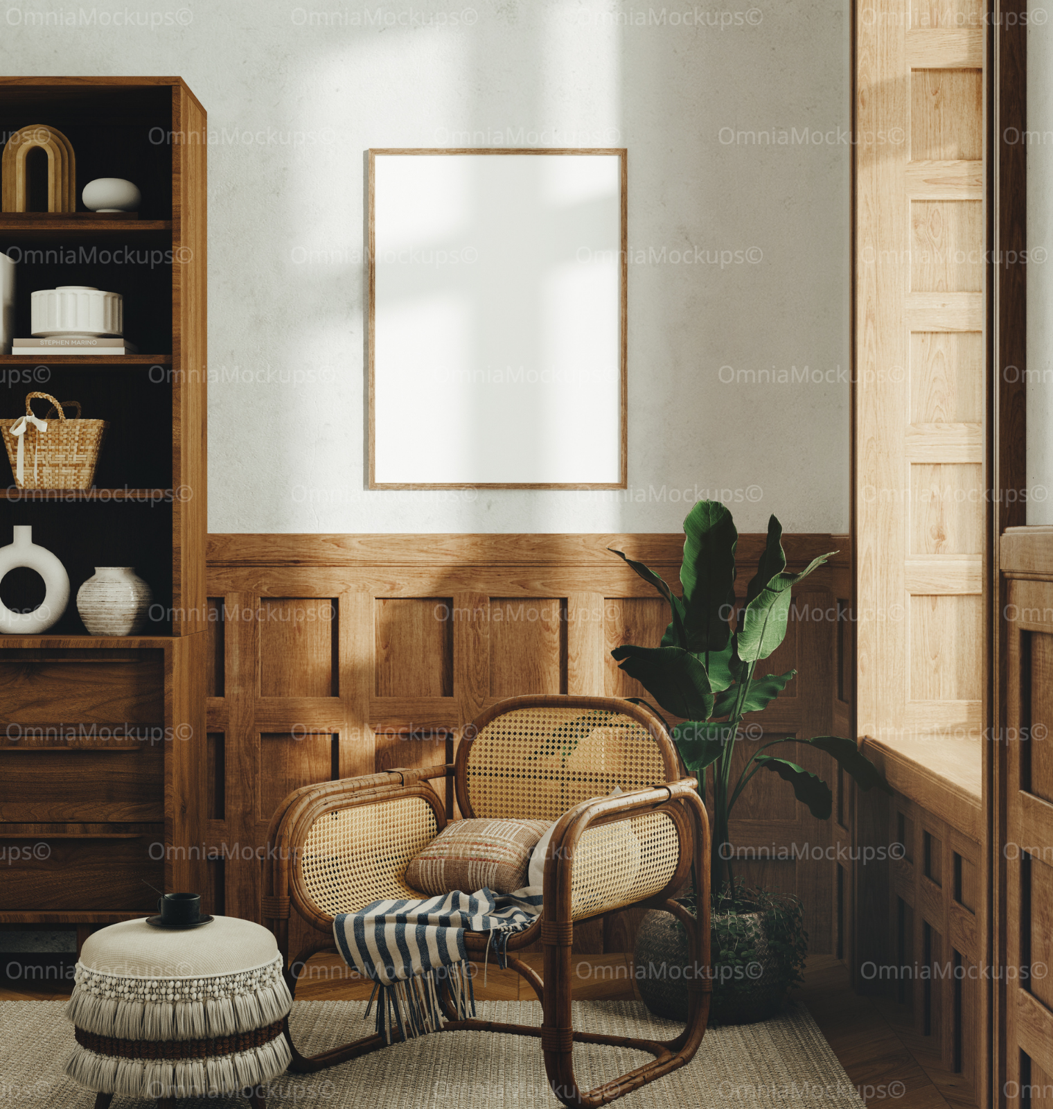 Vertical 3x4 Wall Frame Mockup With Sunlight